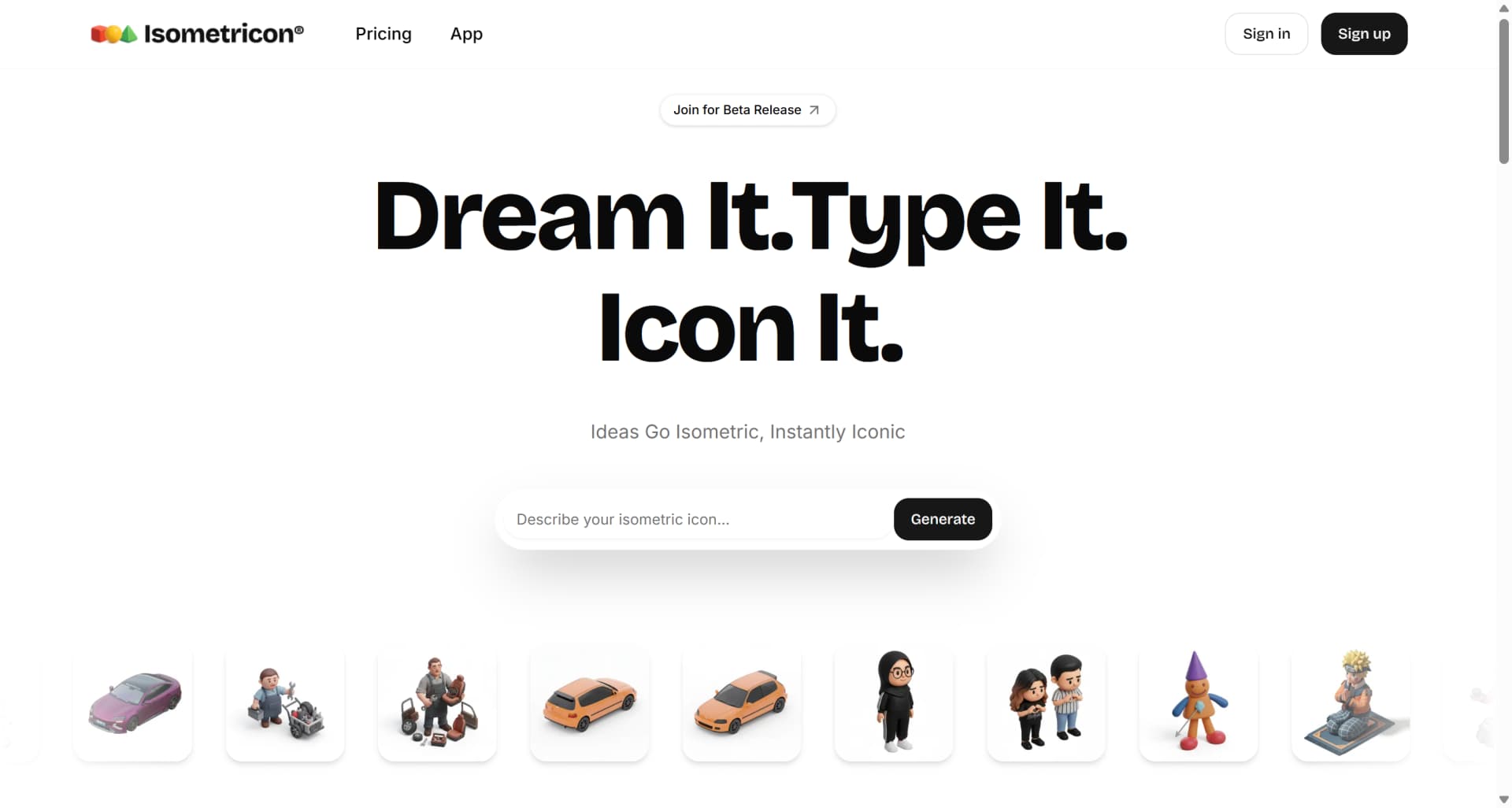 Text-to-Icon AI generation showing consistent 3D isometric icon creation from text prompts for dashboards and UI design